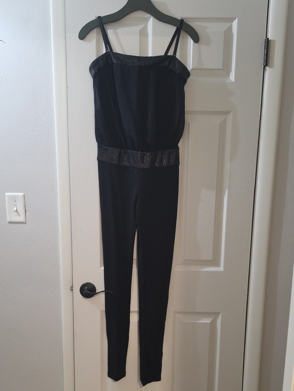 Black Sleeveless Jumpsuit with Metallic Waistband And Removable Straps